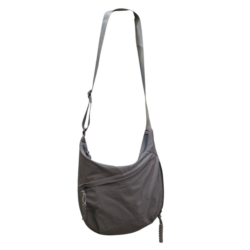 Gray Soft Nylon Crescent Crossbody Bag Slouchy Dumpling Hobo Purse